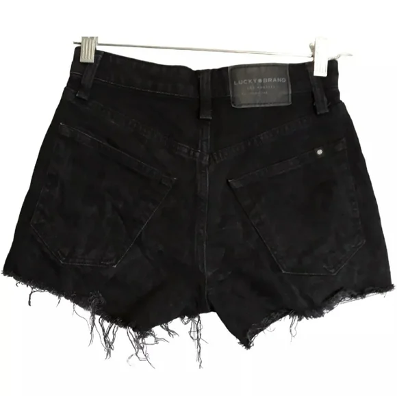 Lucky Brand Lucky Pins Distressed Cut Off Denim Black Jean Shorts 00/24 - Picture 2 of 7